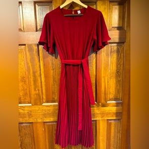 Puff Sleeve Pleated Bottom Belted Dress Size Small